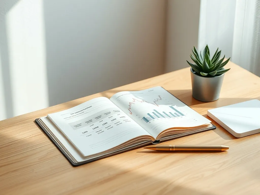 A minimalist, clean workspace with a wooden desk, an open no